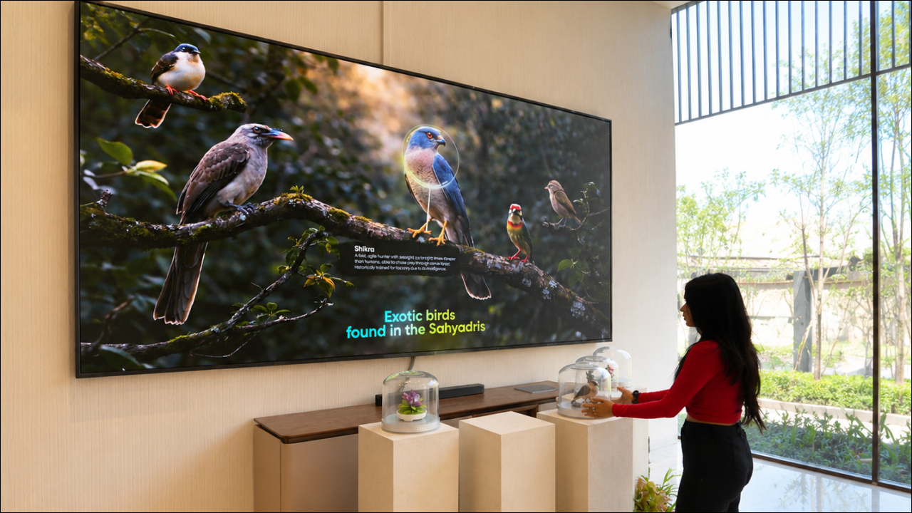Interactive bird discovery display inside a premium digital experience centre